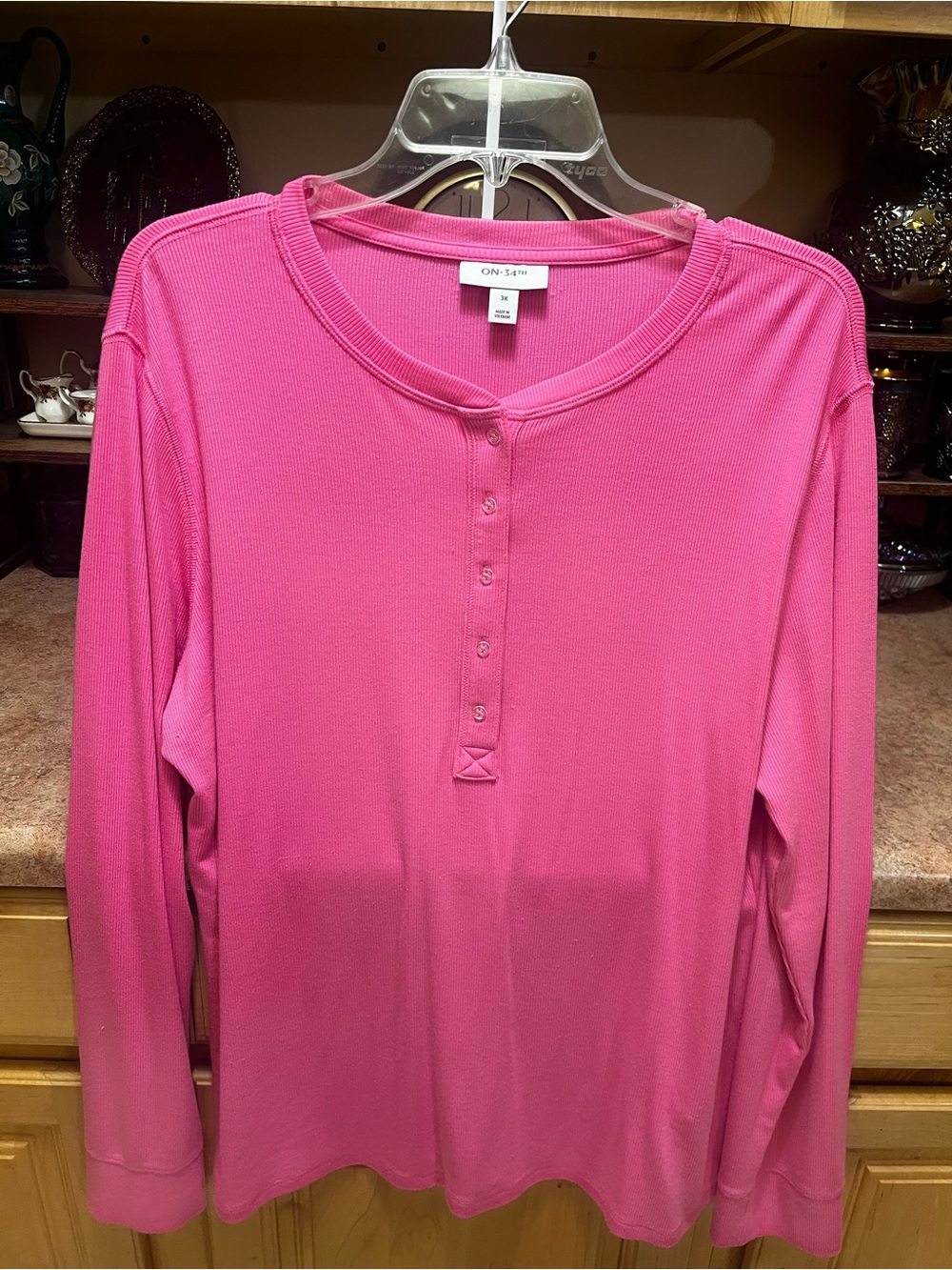 Women's Pink Long-Sleeve Henley Tee by Cato